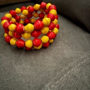 Handmade in Rwanda Red and Yellow Beaded Bracelet
